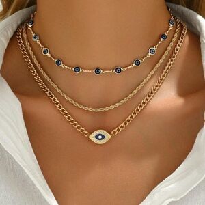 Gold Evil Eye Necklace Set A1409